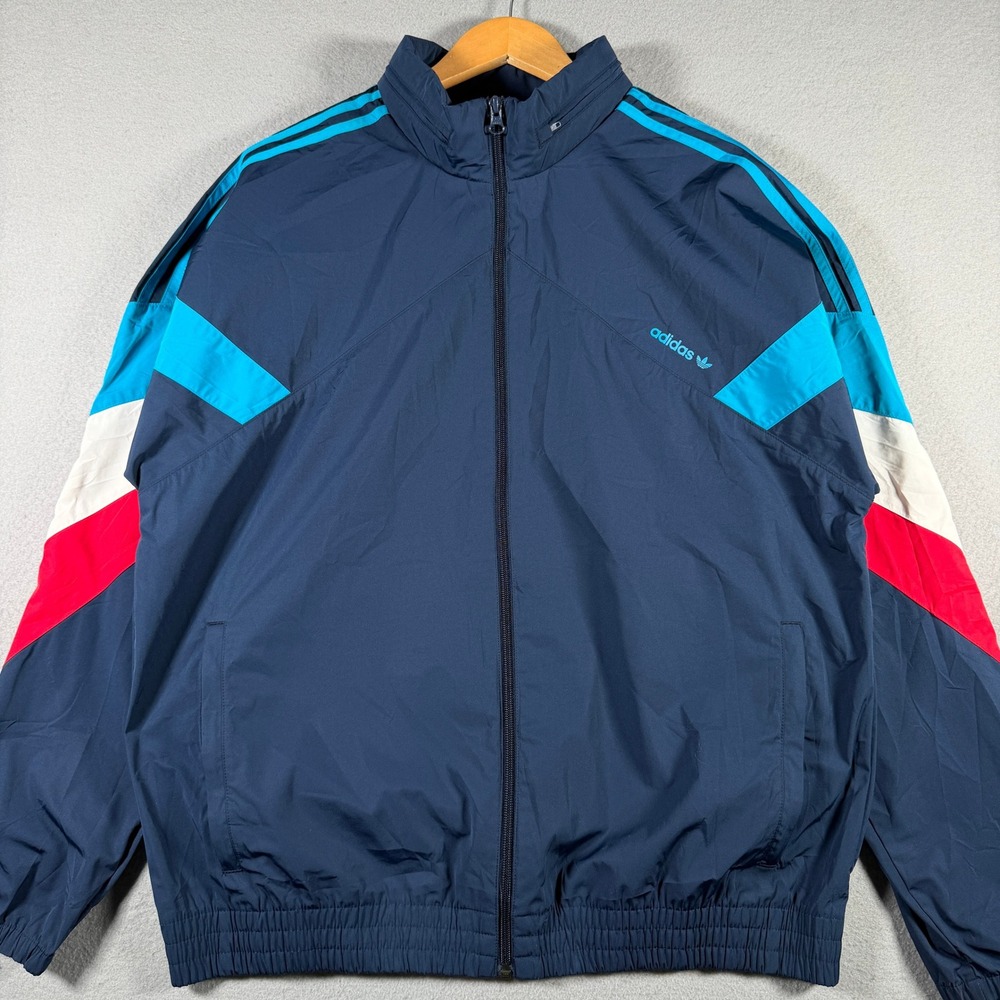 Adidas Originals Men Navy Blue Colorblock Windbreaker Track Jacket DJ3449 Size L